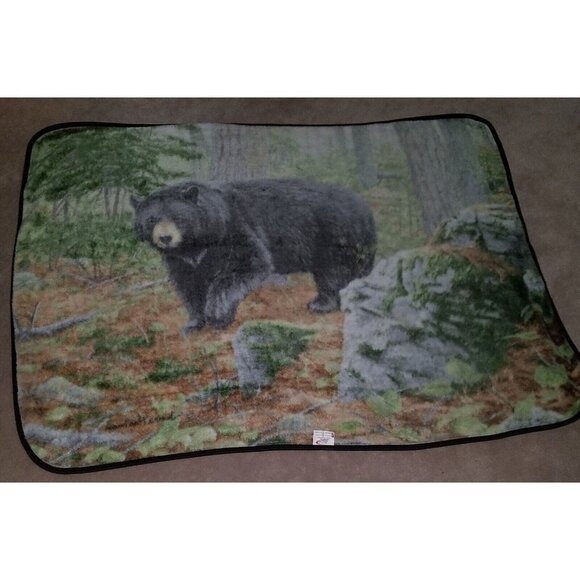 Black Bear Fleece Blanket Northwest Realm Lap Throw Forest Trees James Hautman - Picture 5 of 10